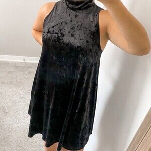 Black Velvet Dress Mini Cocktail High Neck Small Shift Audrey 3+1 Cut Out Crush